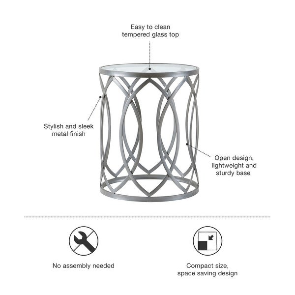 Arlo Metal Eyelet Accent Table with Tempered Glass Top