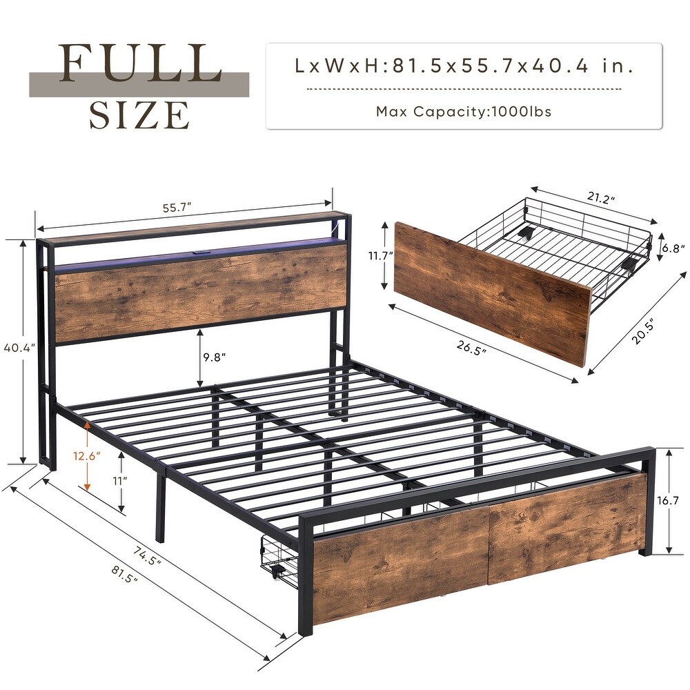 Bed Frame with Storage HeadboardMetal Platform Bed