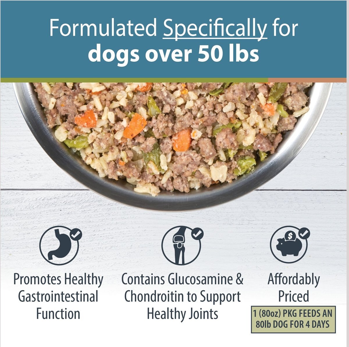 JustFoodForDogs Large Breed Support Beef and Brown Rice Support Fresh Frozen Dog Fresh Food， 80-oz pouch， case of 7