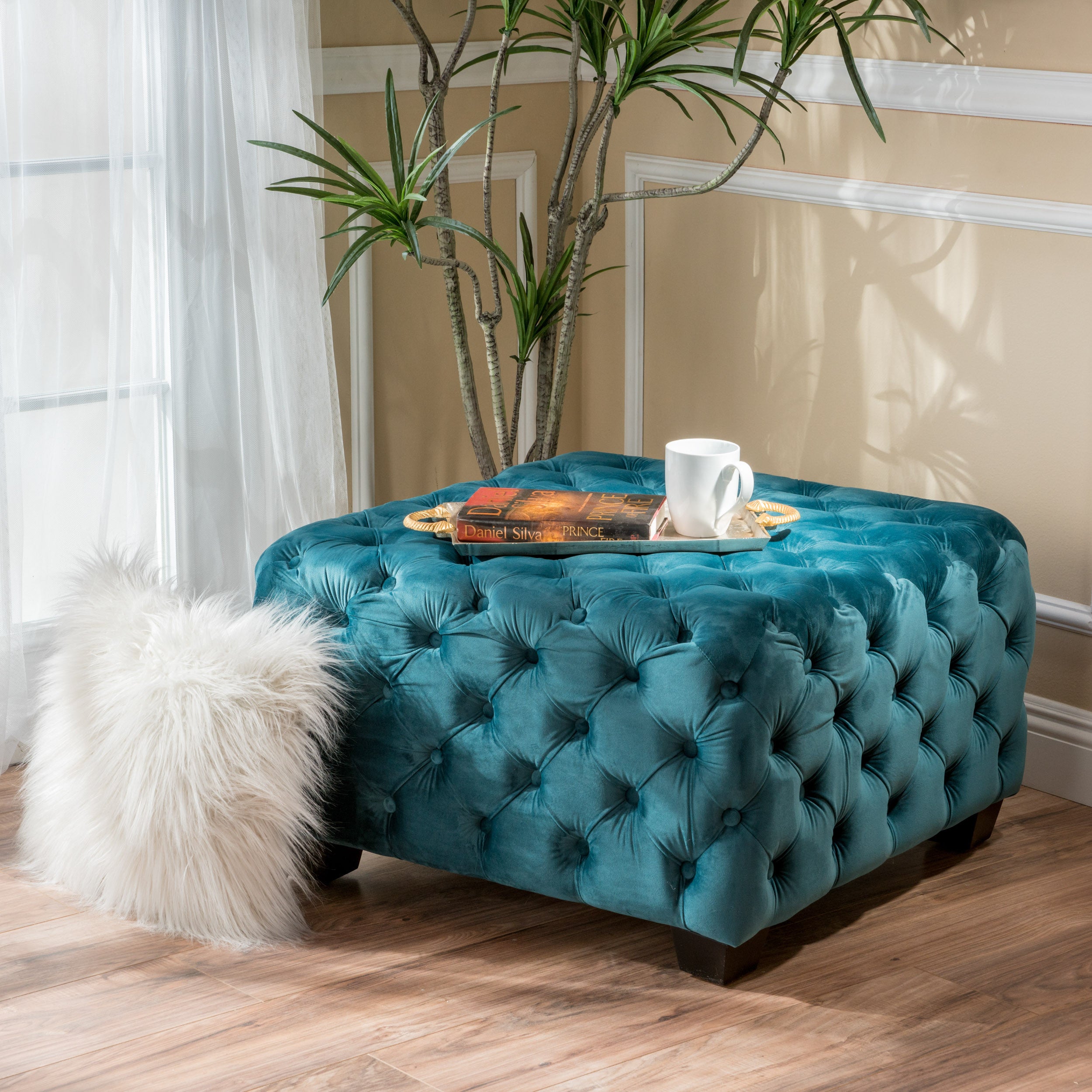 Provence Tufted New Velvet Fabric Ottoman Pouf