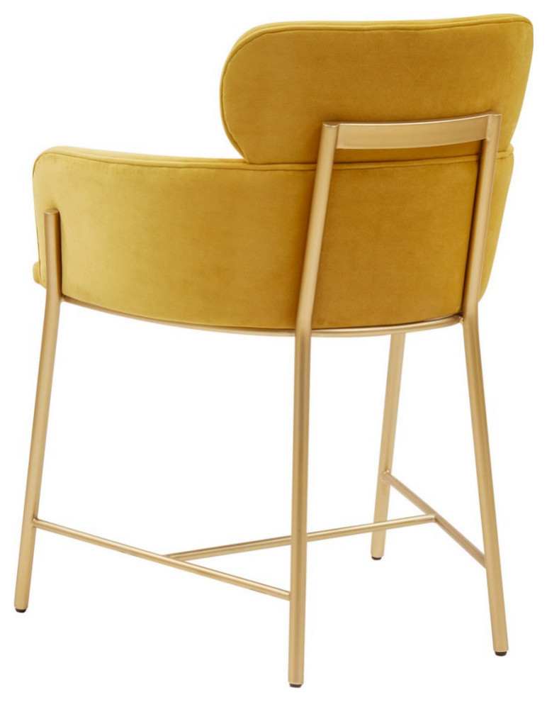 Tanger Velvet Dining Chair  YelloWith Gold  Set of 2   Midcentury   Dining Chairs   by Rustic Home Furniture Deco  Houzz