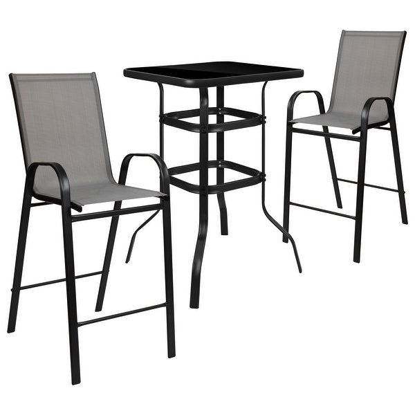 3 Piece Outdoor Glass Bar Patio Table Set with 2 Barstools - Overstock - 32292022