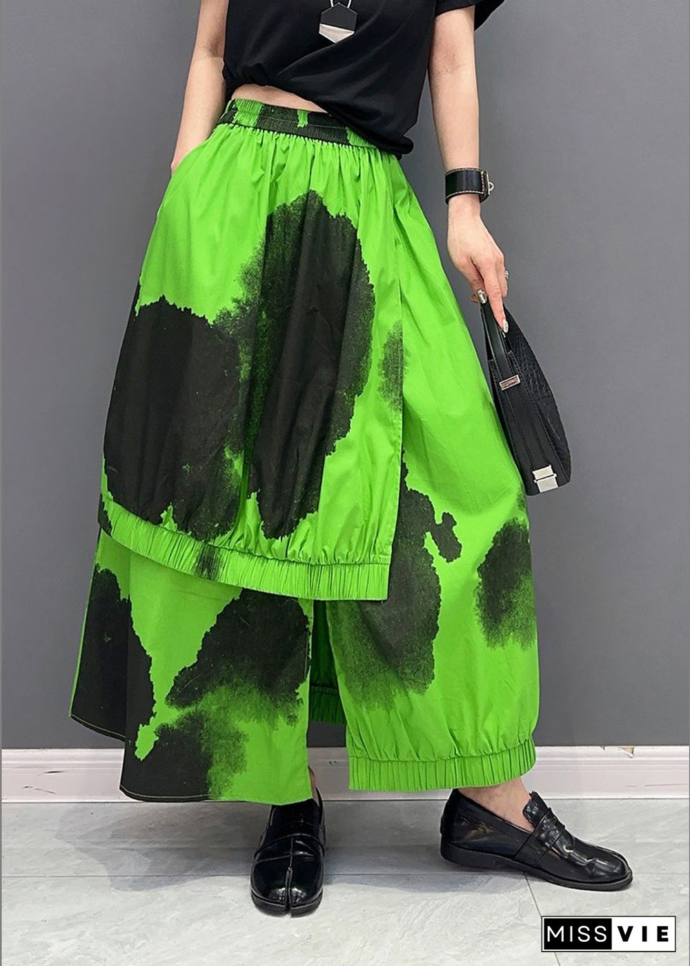 Green Asymmetrical Cozy Pants Skirt