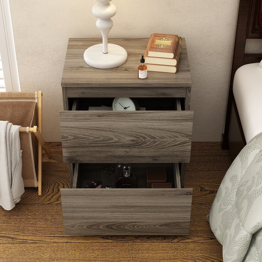 Nightstand Bedside Table Wood 2 Drawer End Table White/Brown