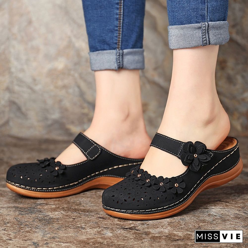 Women Vintage Style Sandals Flats Shoes Summer Casual Shoes Retro Shoes for Women Leather Shoes