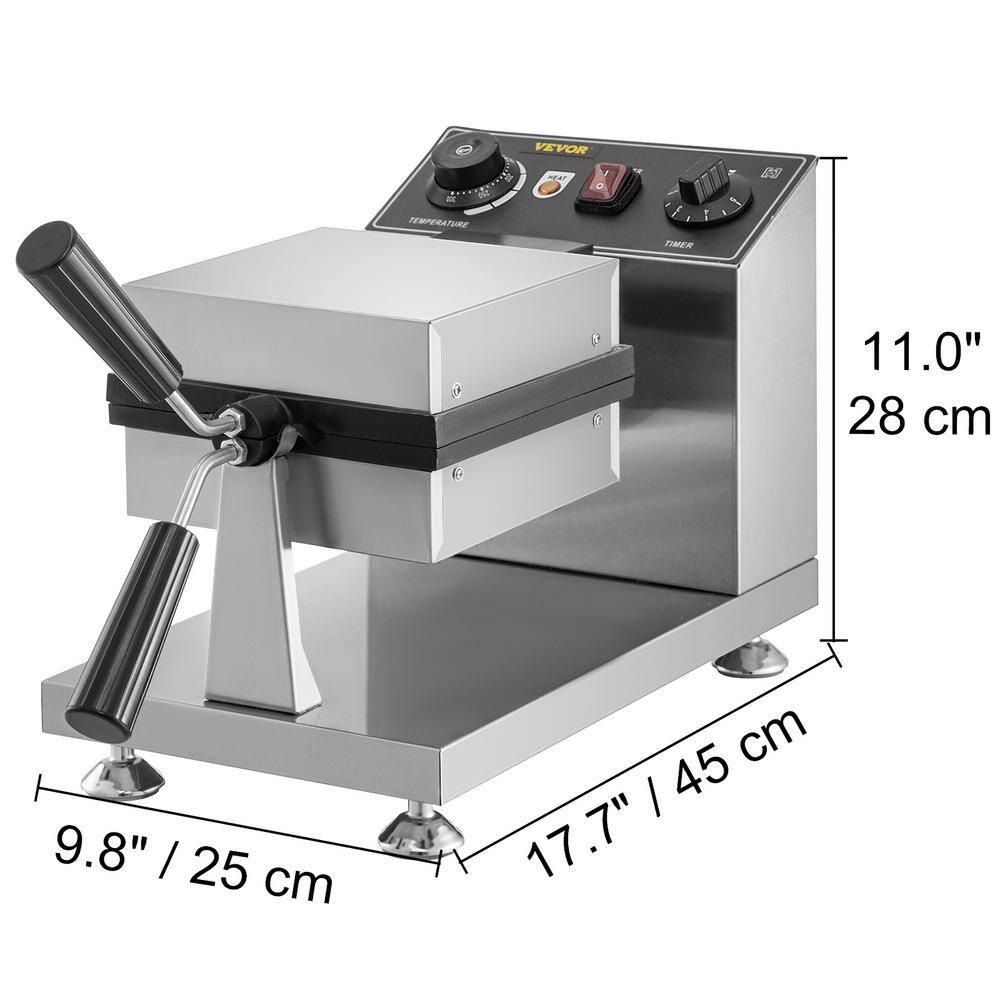 VEVOR Commercial Bubble Waffle Maker 8 in Silver Square Mould 122572°F Adjustable Stainless Steel Baker