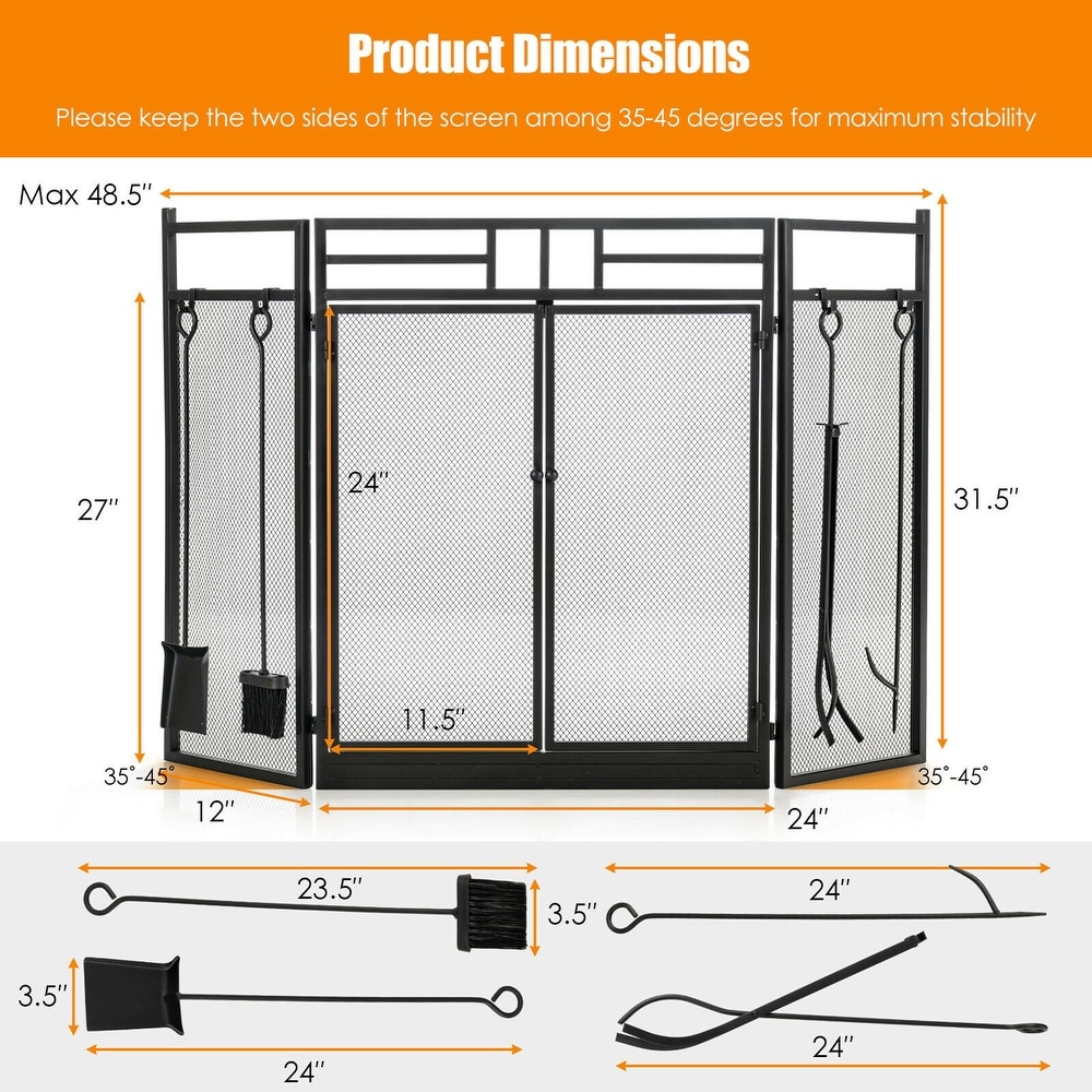 Gymax 3 Panel Folding Wrought Iron Fireplace Screen W/ Doors   4   See Details