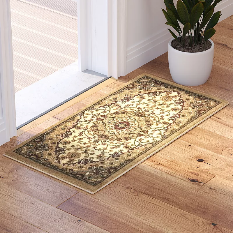 Masada Rugs Masada Rugs Bellagio Collection 2'x3' Traditional Oriental Door Mat Area Rug in Ivory - Design B401