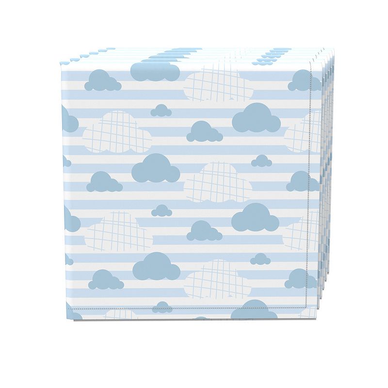 Napkin Set， 100% Polyester， Set of 4， 18x18， Blue Clouds and Stripes