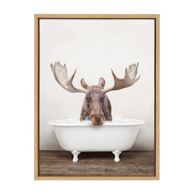 X 24 quot Sylvie Moose Rustic Bubble Bath Framed Canvas By Amy Peterson Natural Kate amp Laurel All Things Decor