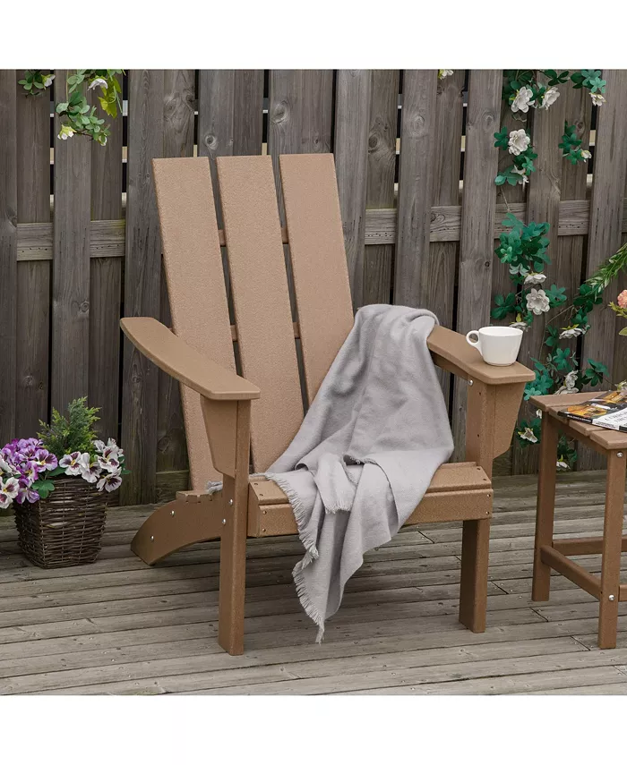 Outsunny Plastic Adirondack Chair All Weather HDPE Lounger Chair Outdoor Fire Pit Seating with High Back and Wide Seat for Patio Backyard Garden Lawn Brown