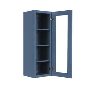 LIFEART CABINETRY Lancaster Blue Plywood Shaker Stock Assembled Wall Glass-Door Kitchen Cabinet 12 in. W x 12 in. D x 42 in. H ALB-WMD1242