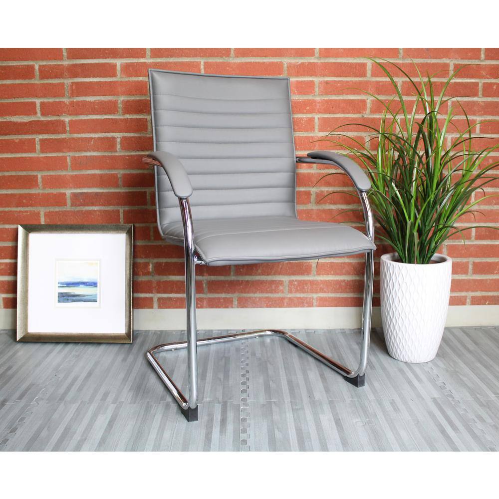 BOSS Office Products Grey Designer Side Arm Chair Caressoft Vinyl Chrome Arms and Frame Plastic Floor Glides (2-Pack) B9536-GY-2