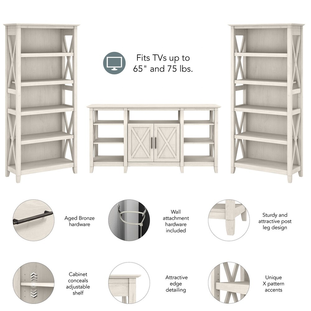 Tall Farmhouse TV Stand with 2 Bookcases by Bush Furniture