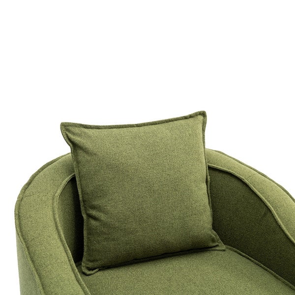 Modern Barrel Chair Mid Century Upholstered Accent Chair Round Arms Chair with Ottoman， Green