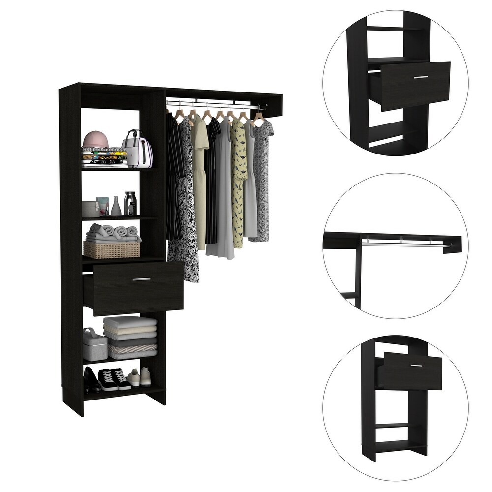 FM Furniture Hybrid 150 Closet System with 5 Open Shelves  1 Drawer  and Metal Rod