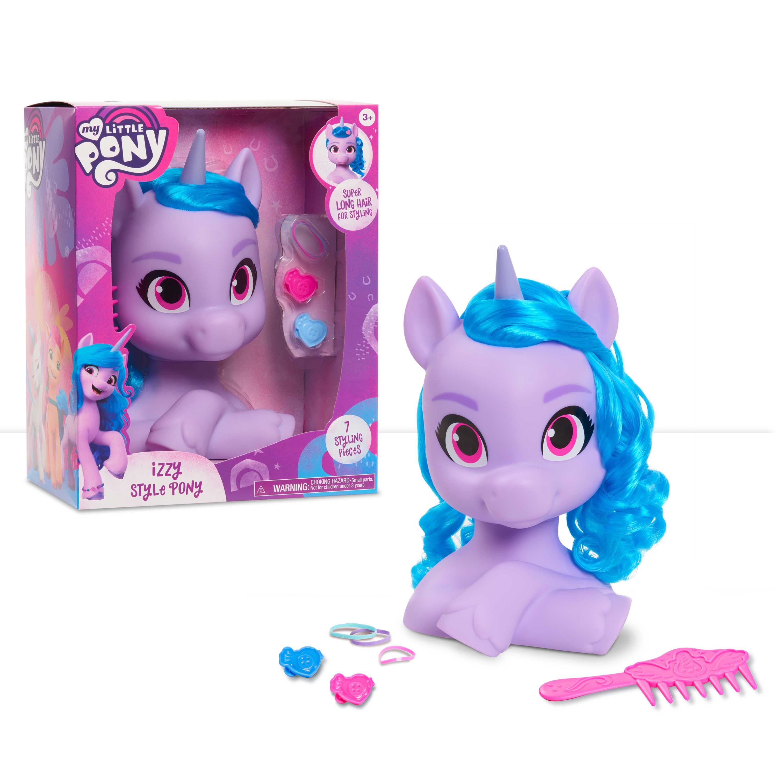 My Little Pony Izzy Moonbow Styling Head, 7 Piece Set Includes Accessories, Blue, Hair Styling Toys for Kids,  Kids Toys for Ages 3 Up, Gifts and Presents