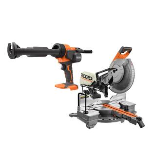 RIDGID 15 Amp Corded 12 in. Dual Bevel Sliding Miter Saw with 18V Cordless 10 oz. Caulk Gun and Adhesive Gun R4222-R84044B