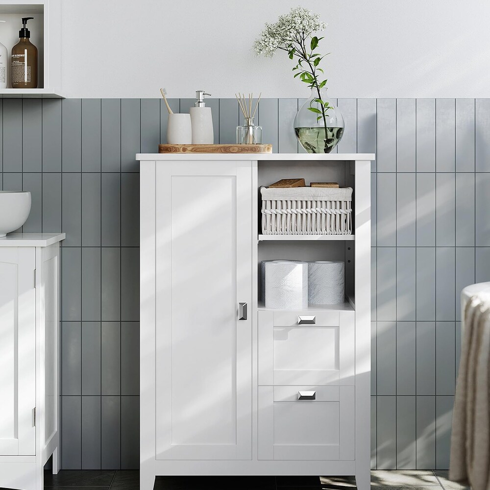 Bathroom Floor Storage Cabinet with Open Compartment and 2 Drawers