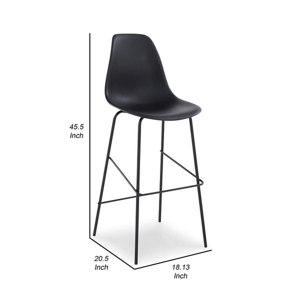 Mira 30 Inch Barstool， Set of 2， Curved Bucket Seat， Black Metal Frame