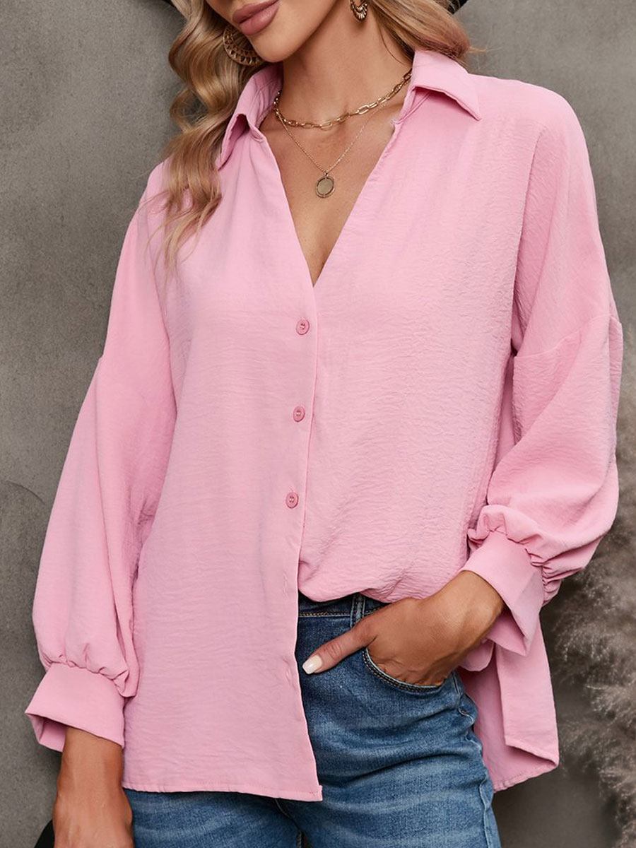 Casual Loose Solid Color Long Sleeve Blouse