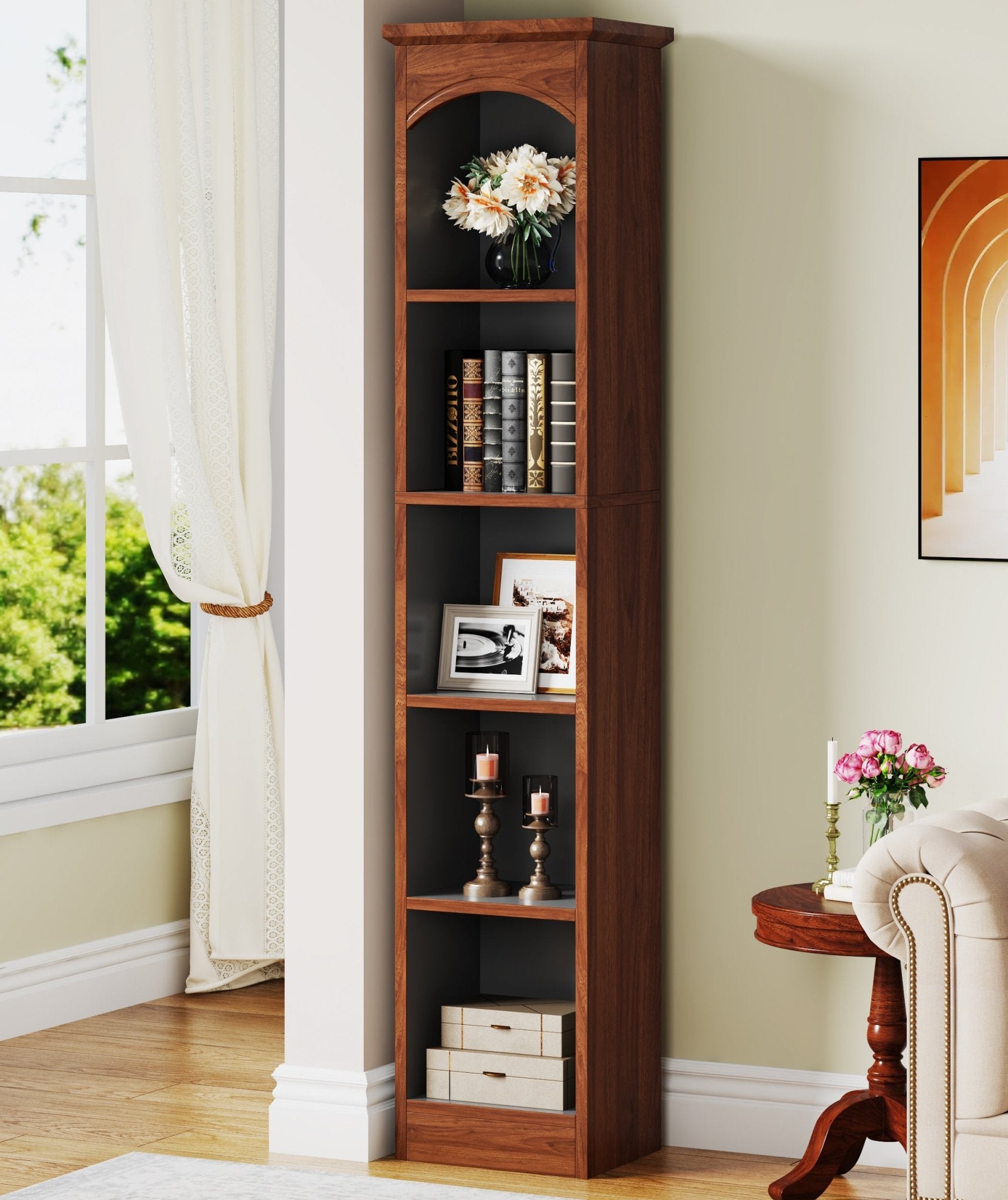 70.9 Narrow Bookcase, 5-Tier Cube Bookshelf Display Rack with Storage