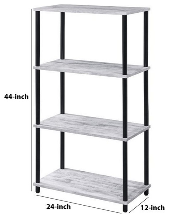 Benjaza 24 quot4 Tier Tubular Legs Wood and Metal Bookshelf in Antique White   Bookcases   by Homesquare  Houzz