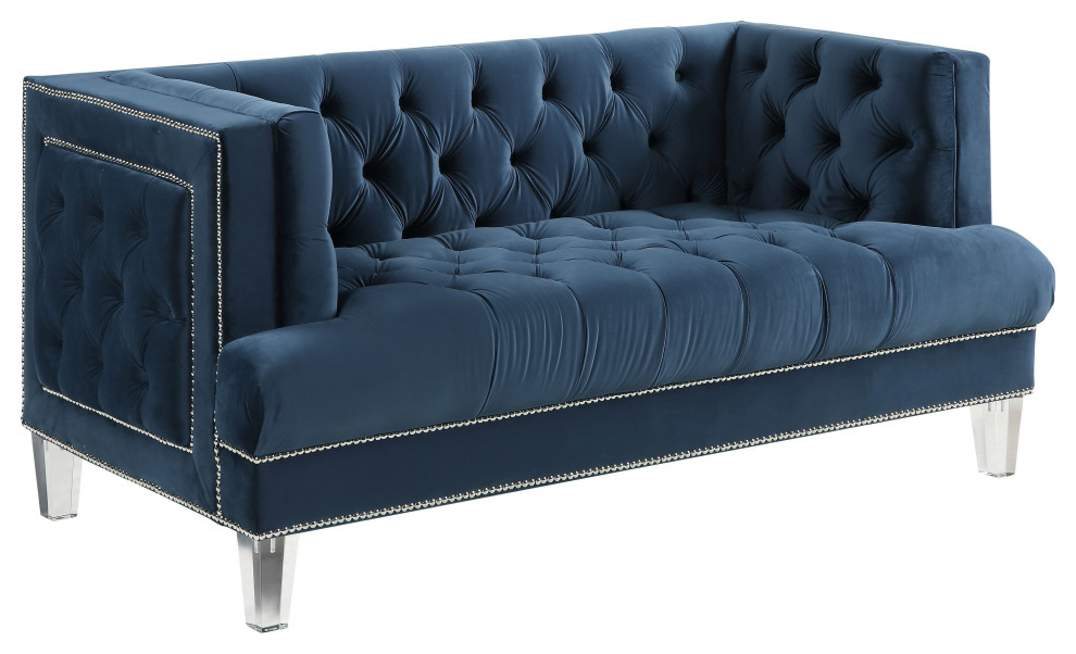 ACME Ansario Button Tufted Velvet Loveseat with Nailhead Trim in Blue   Contemporary   Loveseats   by Acme Furniture  Houzz