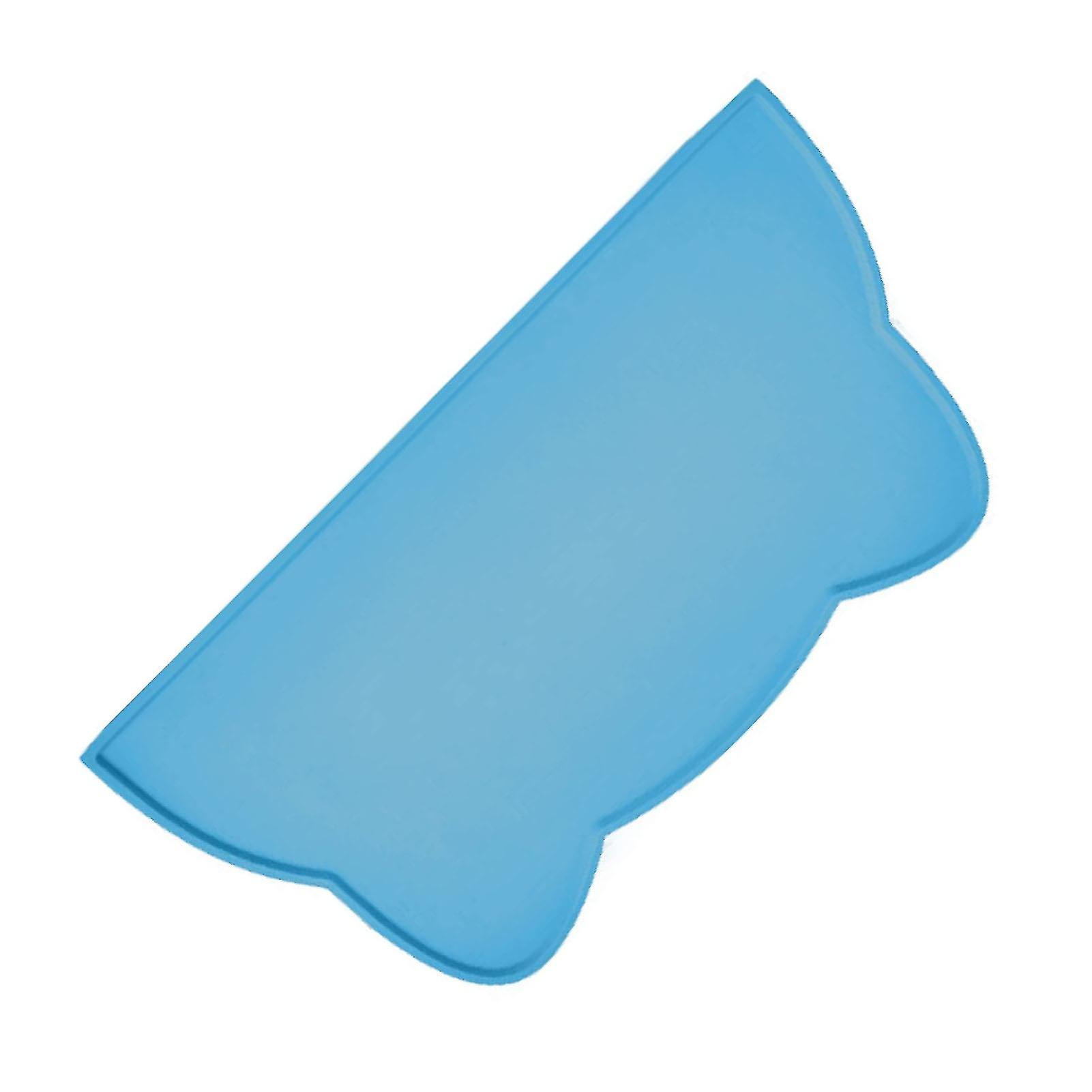 Cat Bowl Mat 17.3in Long 9.8in Wide Soft Anti Slip Silicone Spill Proof Pet Food Pad for Home Indoor Floor Blue