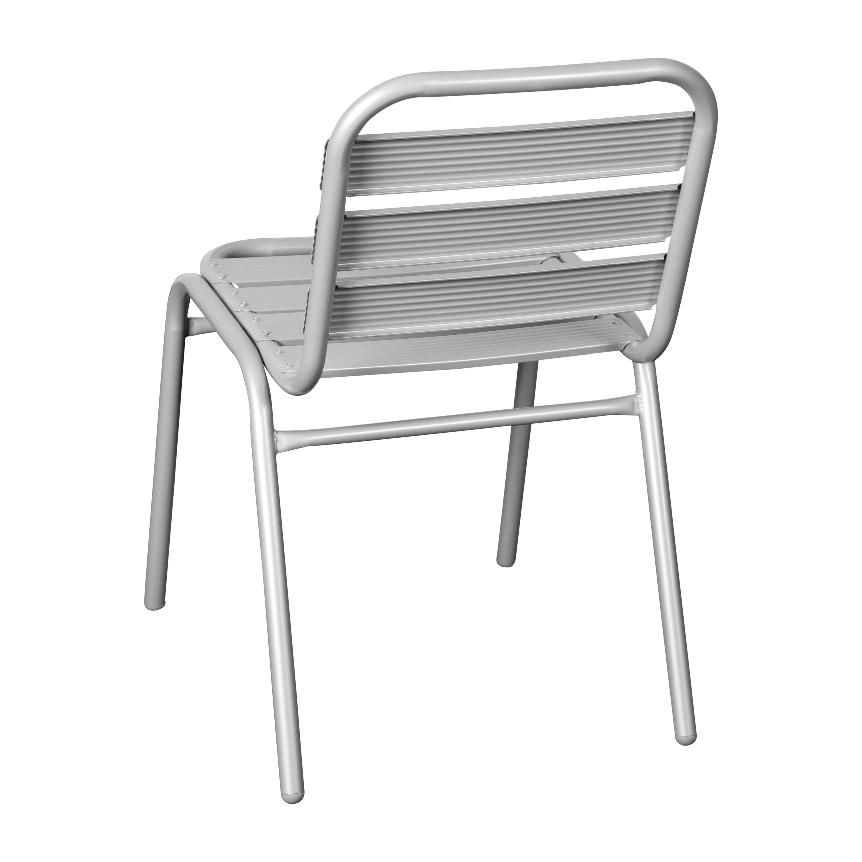 Flash Furniture Lila Commercial Silver Metal Indoor-Outdoor Restaurant Stack Chair with Metal Triple Slat Back