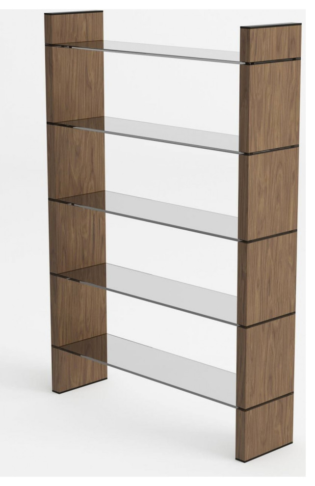 Lenco Modern Walnut and Black Glass Bookshelf   Contemporary   Bookcases   by Rustic Edge  Houzz