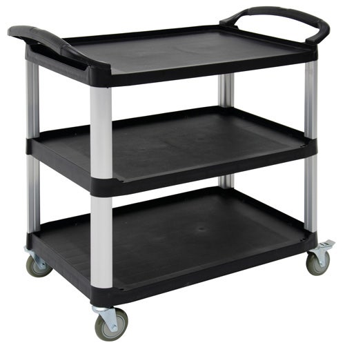 Central Exclusive Black Plastic 3-Shelf Open Sided Utility Cart - 38 1/2