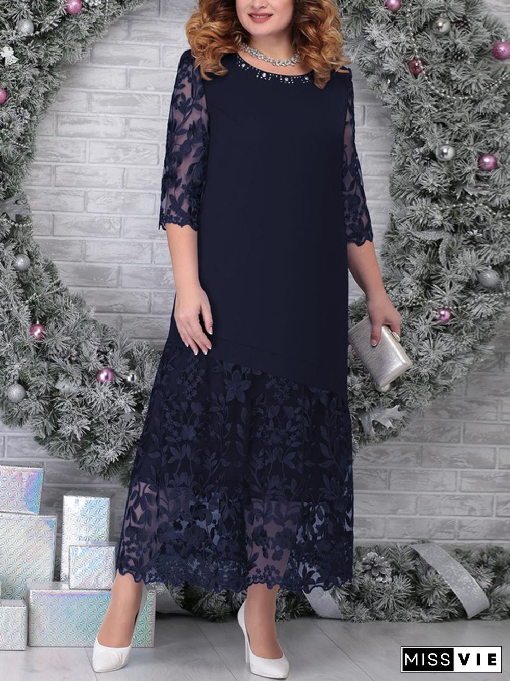 Solid lace paneled maxi dress