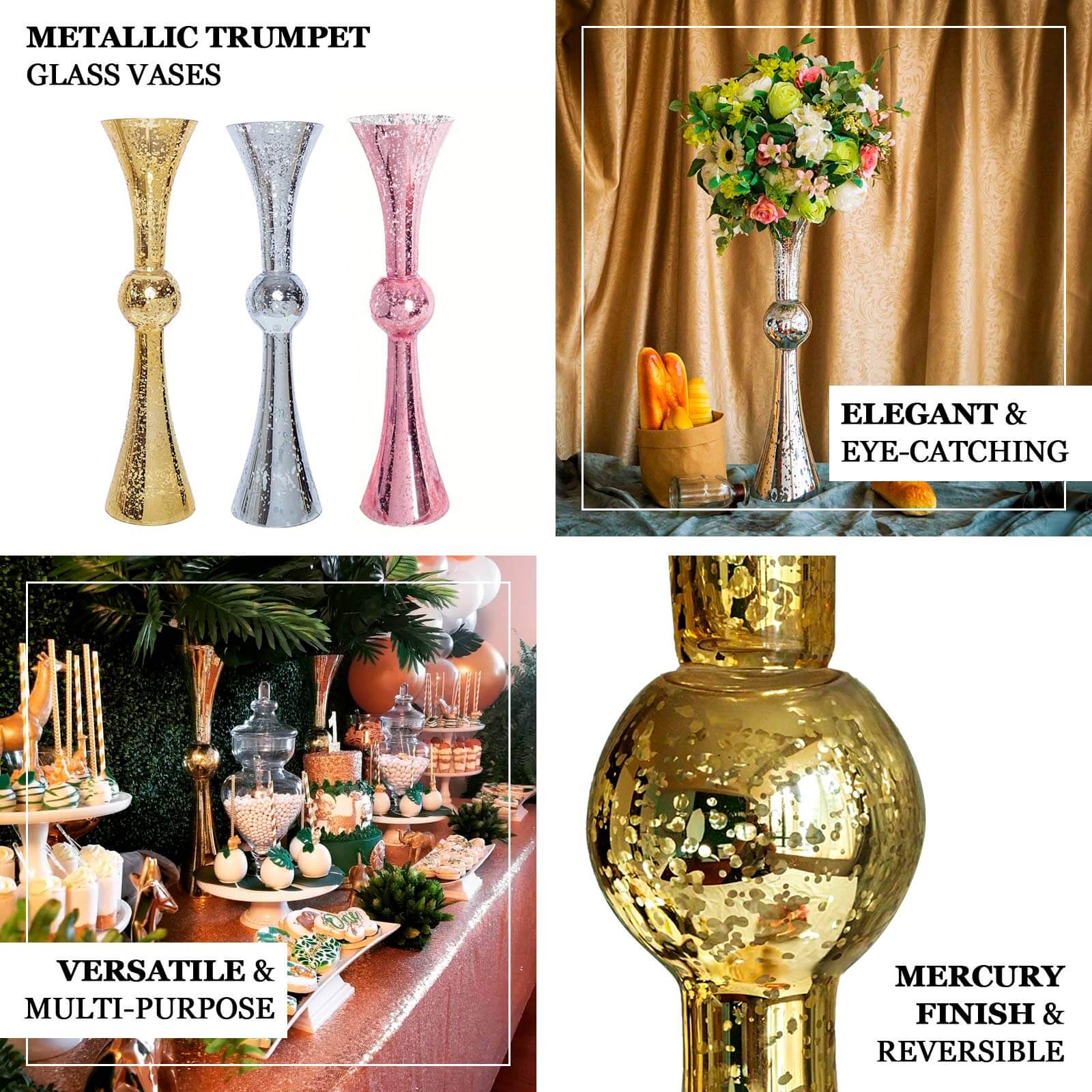 4 Pack Clear Reversible Latour Trumpet Glass Vases 24