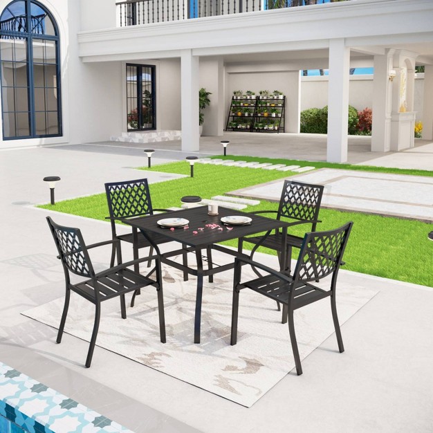 Square Metal Table With Umbrella Hole amp Arm Chairs Captiva Designs