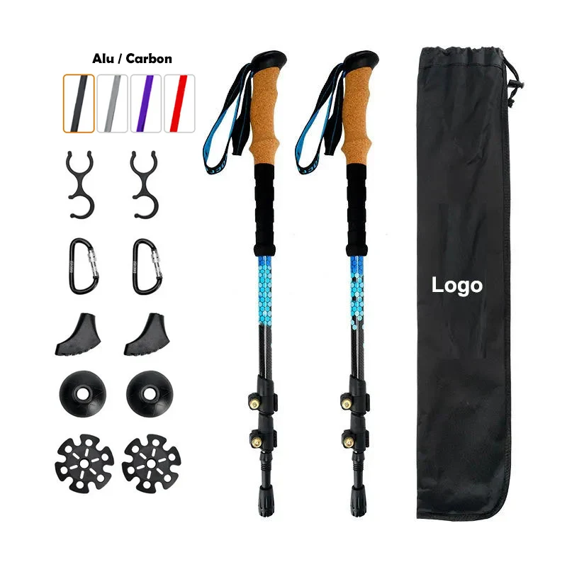 Wholesale foldable telescopic nordic hiking canes and walking stick trekking trail poles aluminium