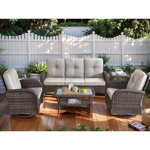 Patio Sofa with 2 Swivel Chair Coffee Table