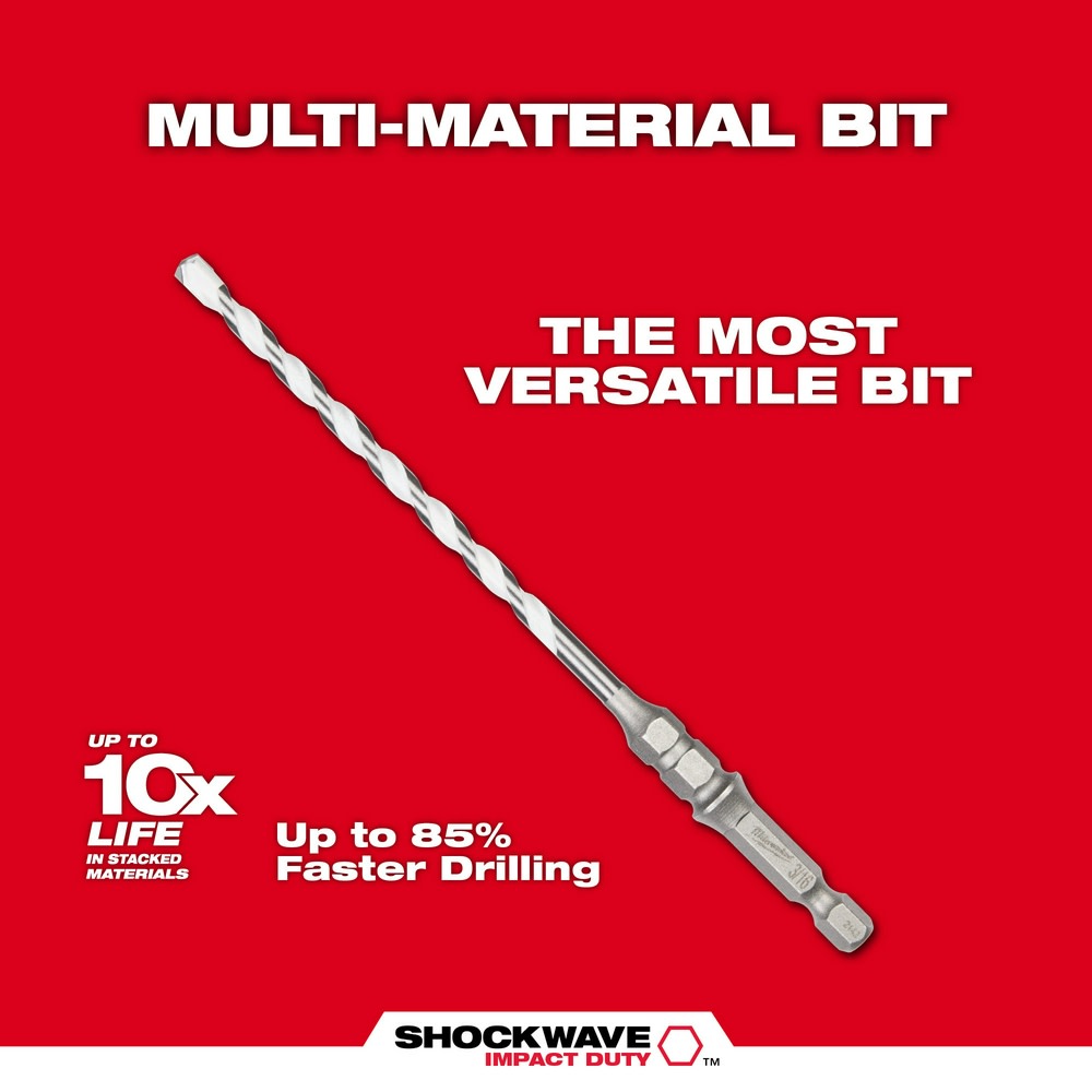 Milwaukee 3/16 x 6 SHOCKWAVE Carbide Multi Material Drill Bit for Concrete Screws