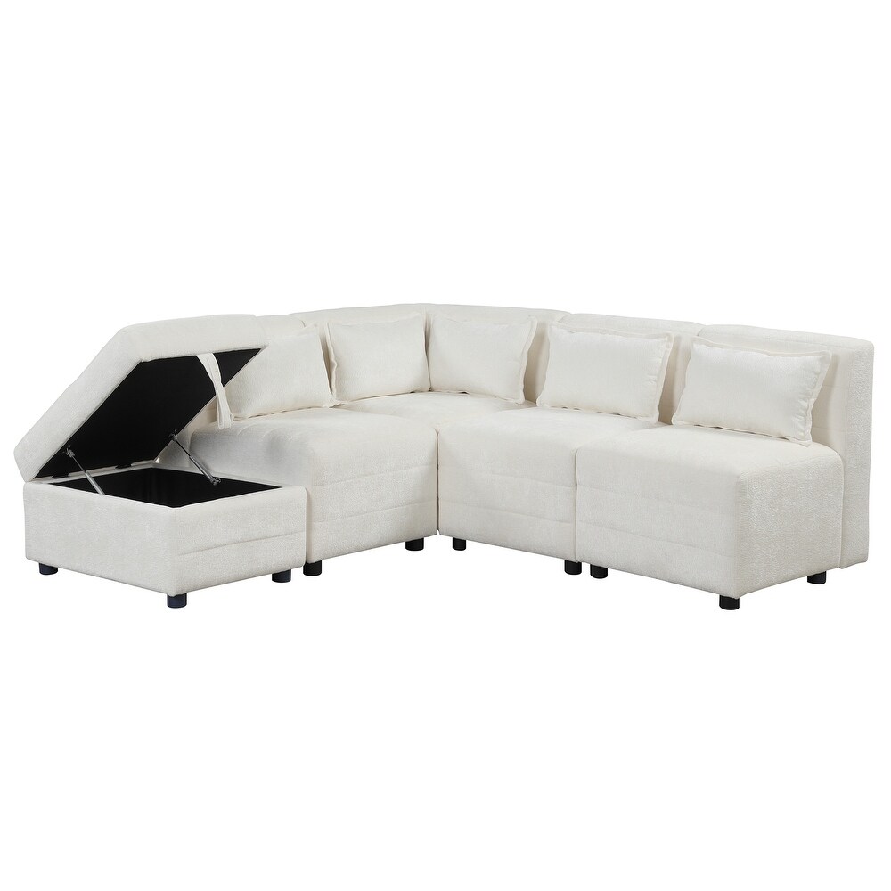 L shape Sectional Sofa Sets Chenille Corner Sofa with Ottomans