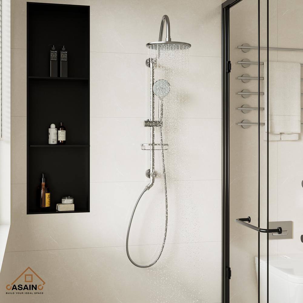 CASAINC 3-Spray Patterns 10 in. Wall Mount Dual Shower Heads Rainfall Shower Head and Handheld Shower in Brushed Nickel CS1914-BN