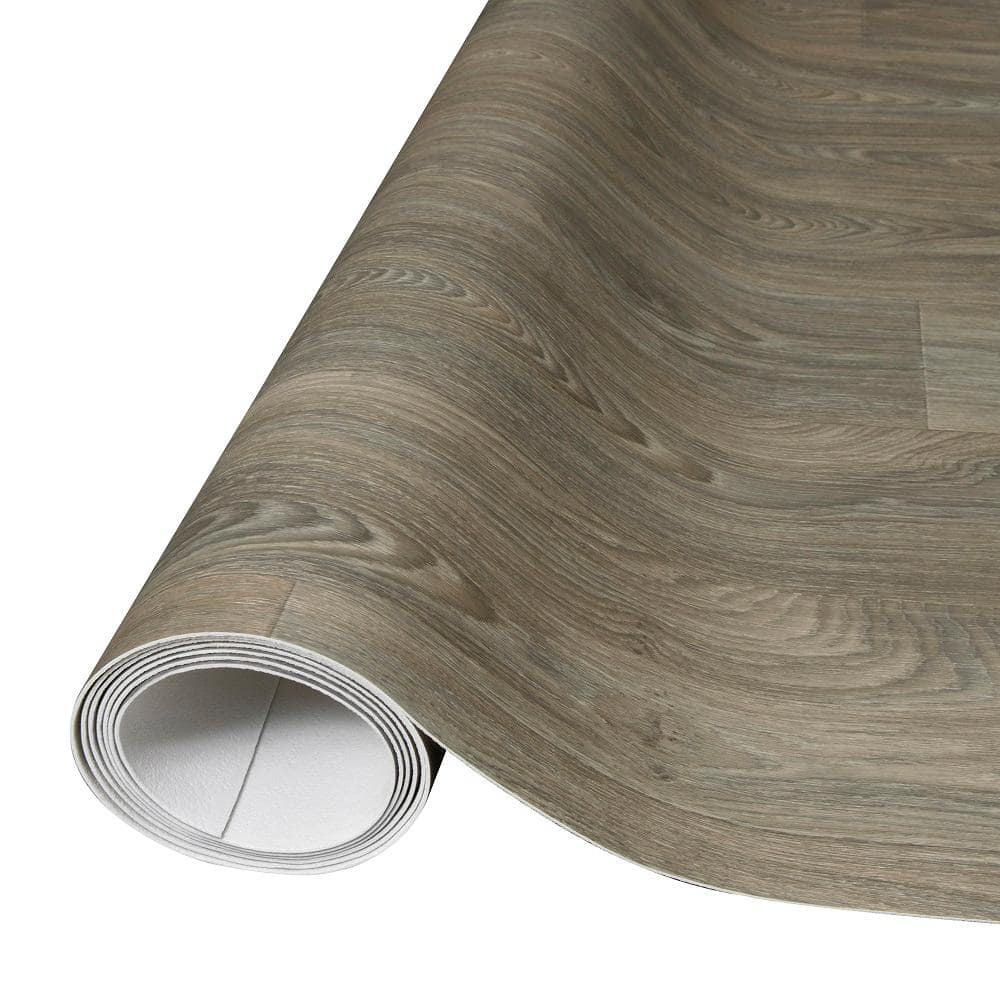 TrafficMaster Scorched Walnut Grey Wood 10 MIL x 12 ft. W x Cut to Length Waterproof Vinyl Sheet Flooring C9450407C895P14