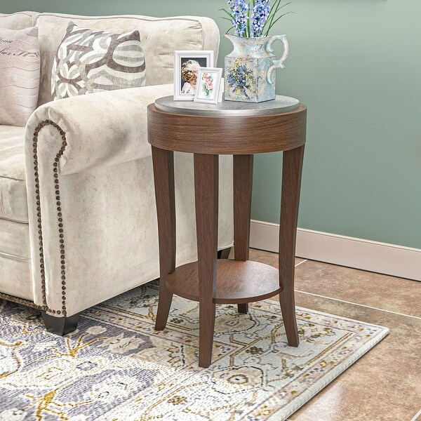 COSIEST 2-Tier Round Accent End Table with Shelf， Bedside Table