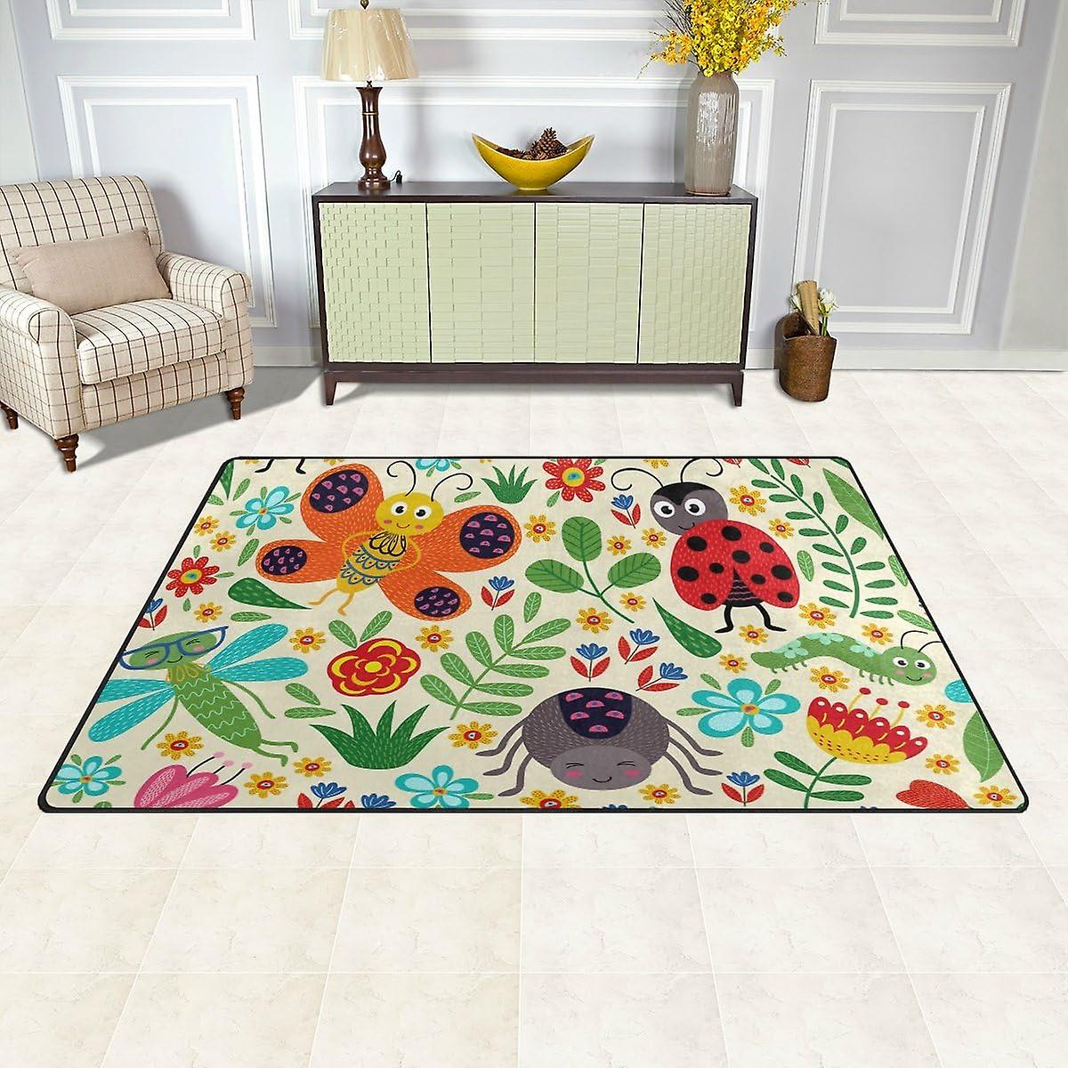 Colourlife Lightweight Non Slip Carpet Mats Area Soft Rugs Floor Mat Rug Decoration For Kids Room Living Room 60 X 39 Inches Insect And Plants