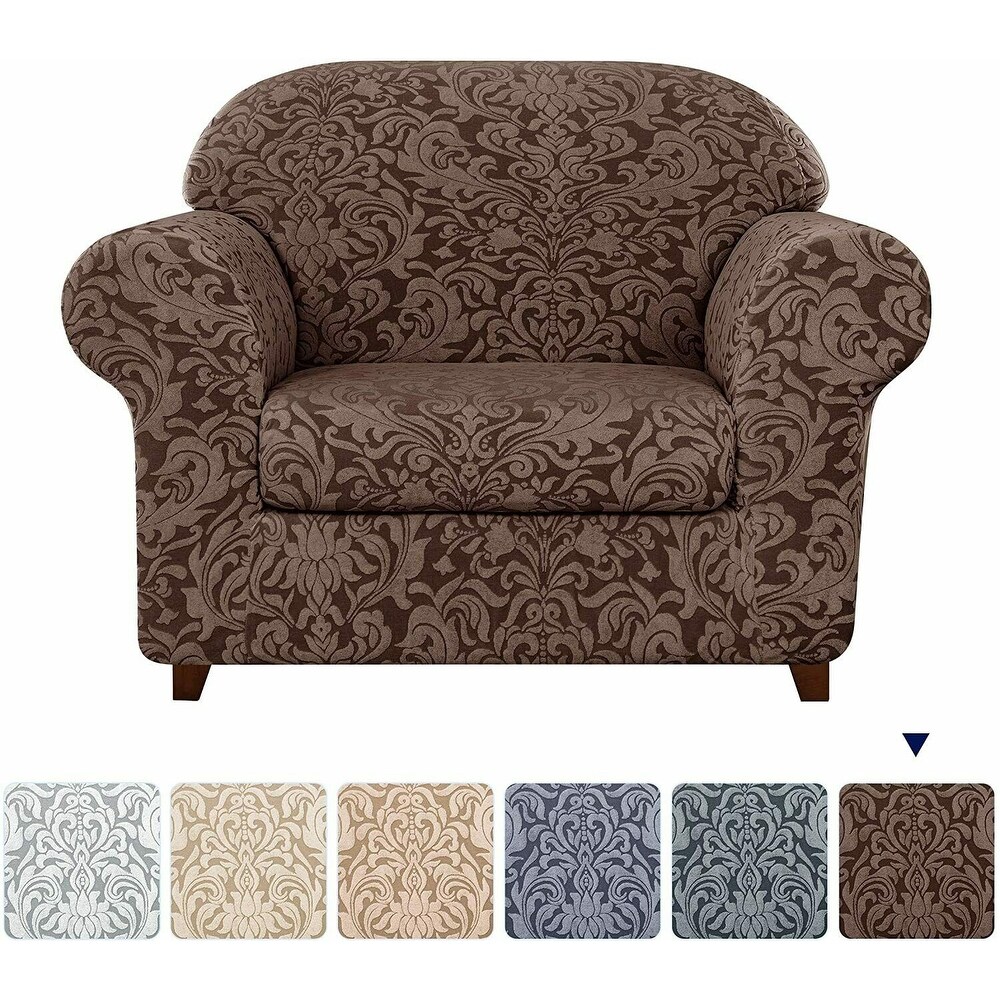 Subrtex 2 Piece Armchair Slipcover Jacquard Damask Spandex Furniture Protector