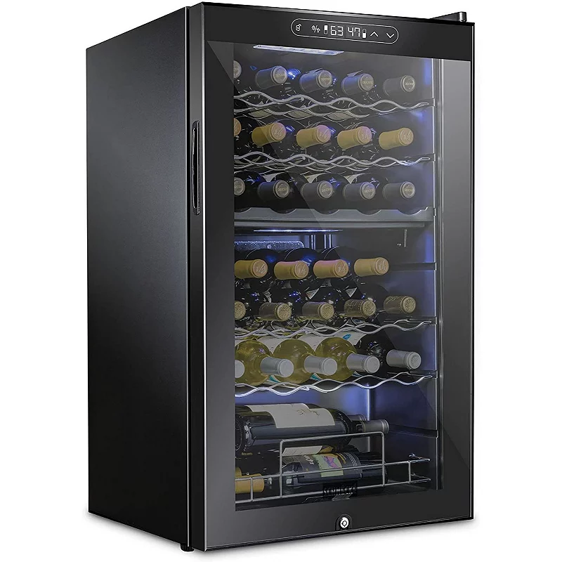 Schmecke Wine Fridge， Dual Freestanding Wine Refrigerator， 33 Bottle Wine Cooler