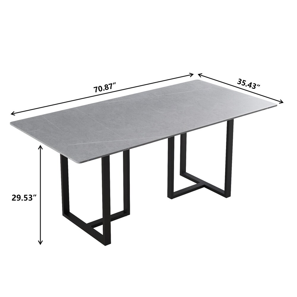 71L x 35W Modern Grey Rectangular Marble Dining Table with Steel Legs