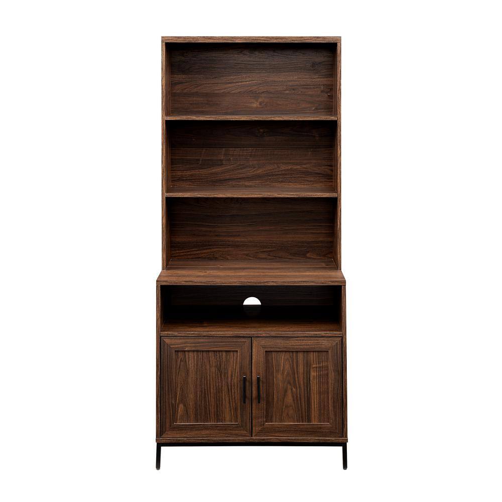 Welwick Designs 64 in. Dark Walnut Wood Modern Bookcase Hutch with Cabinet HD9201