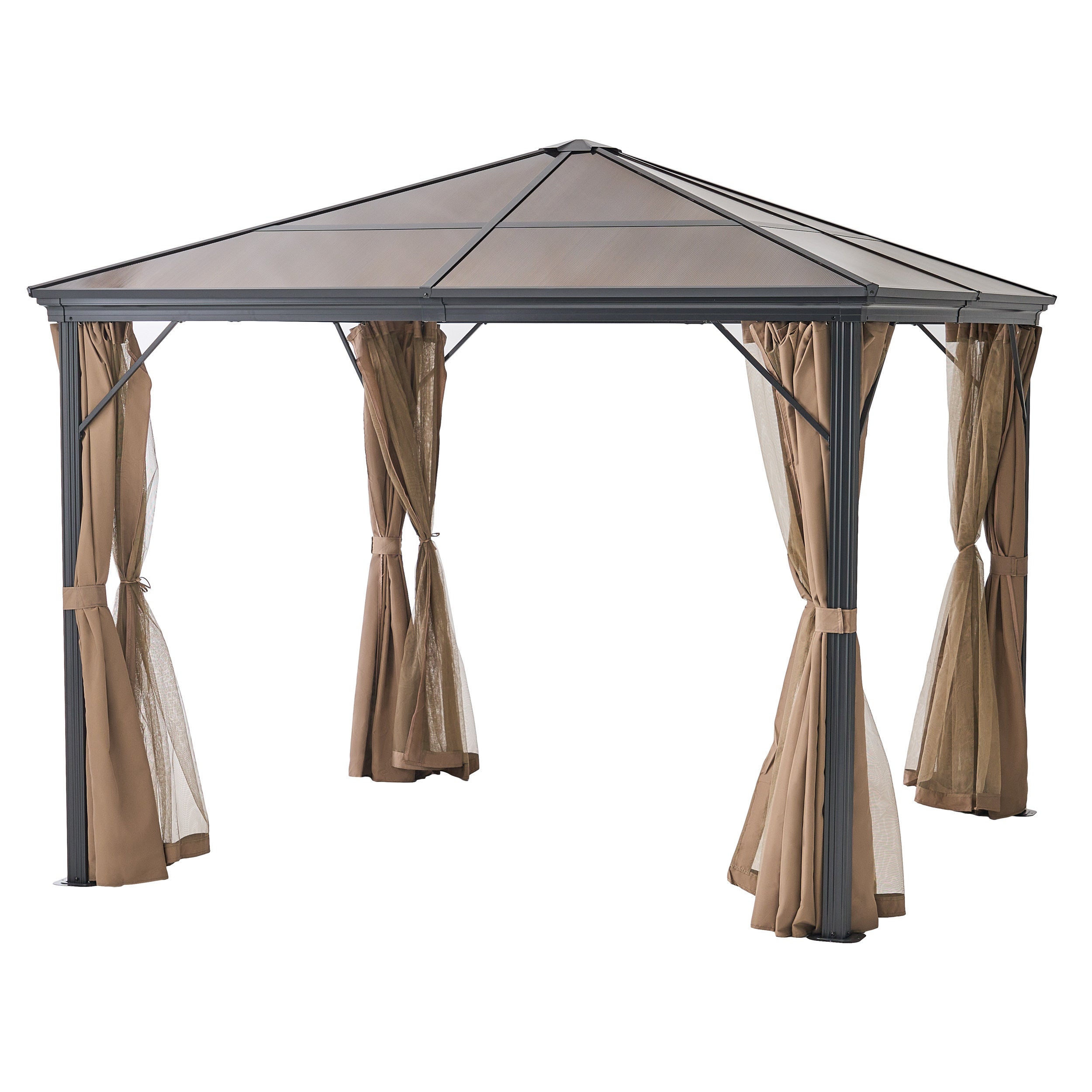 Bali Outdoor 10 x 10 Foot Aluminum Framed Hardtop Gazebo with Curtains