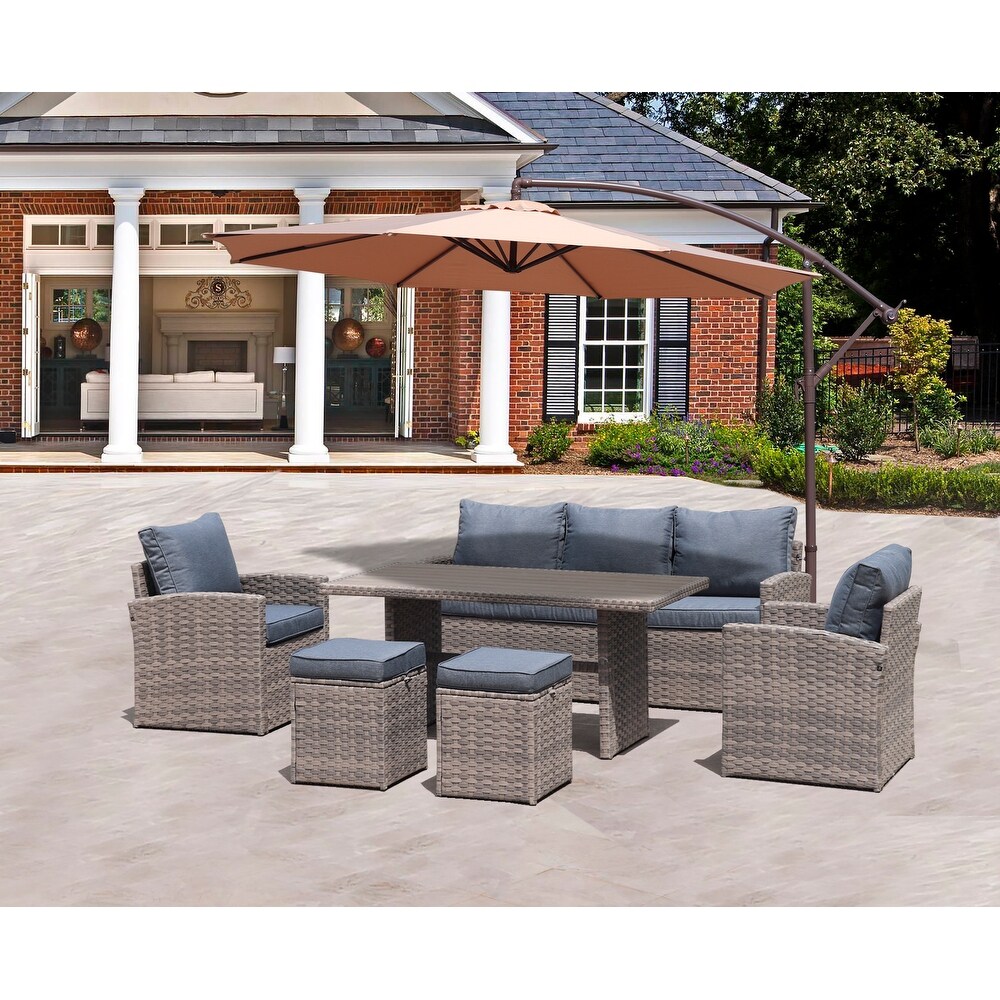 6 Piece Outdoor PE Rattan Sofa Set Patio Garden Wicker Dining and Coffee Sofa Dark Brown