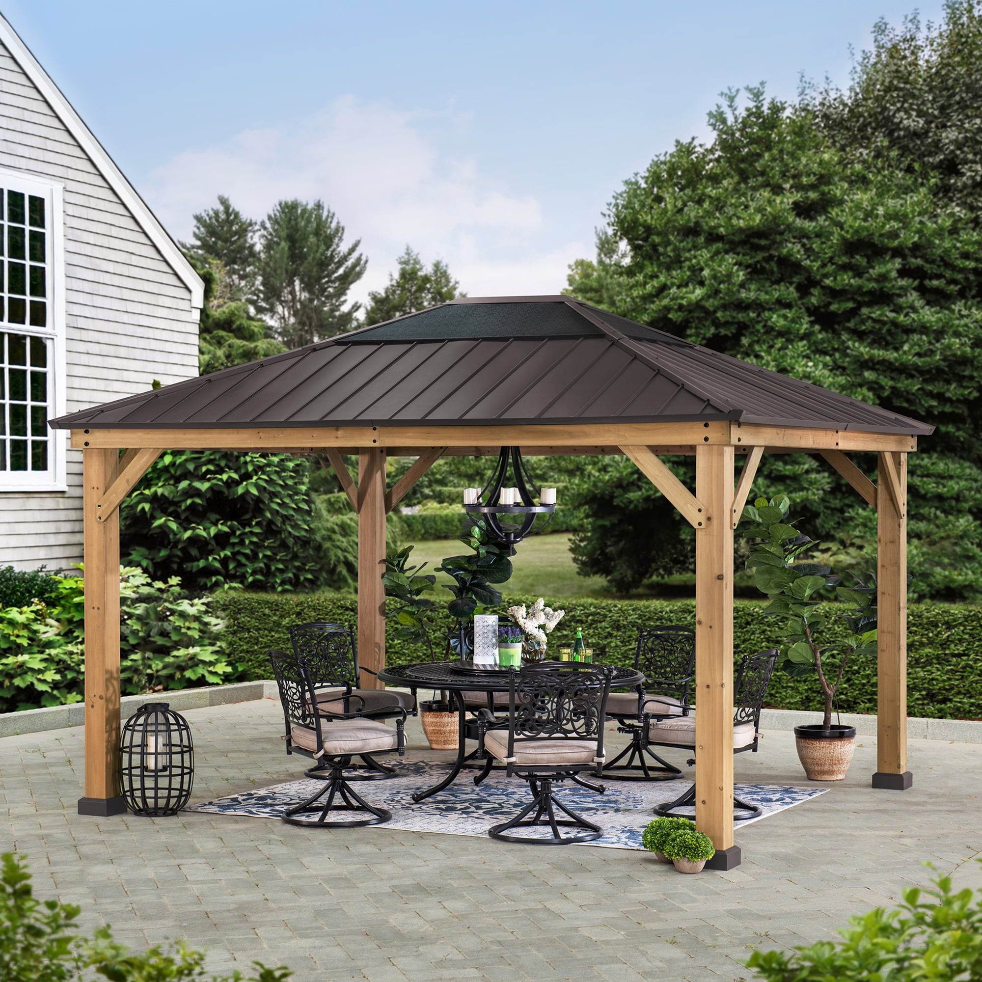 Sunjoy 13' x 11' Hardtop Brown Rectangle Gazebos